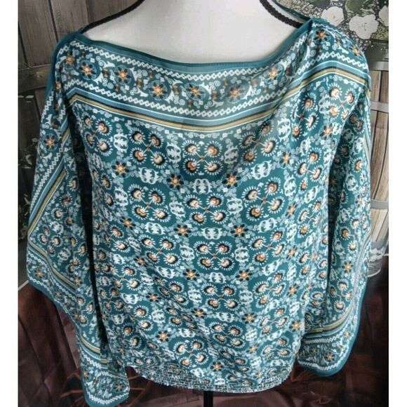 Maxi Studio Blouse Size S Flare Sleeves Lined Elastic Hem Paisley NEW - Picture 3 of 12